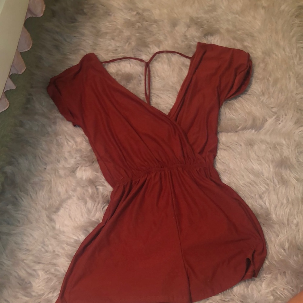 Burnt orange romper.